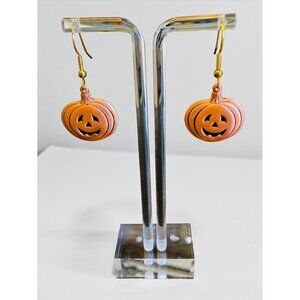 Jack-O-Lantern Pumpkin Halloween Earrings With Bronze Hooks -194